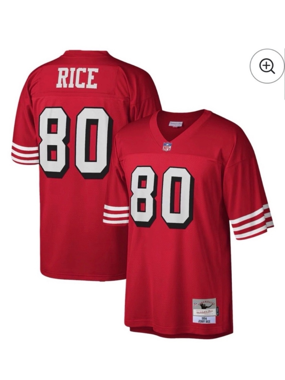 Mitchell & Ness San Francisco Throwback Red #80 Rice Football Jersey